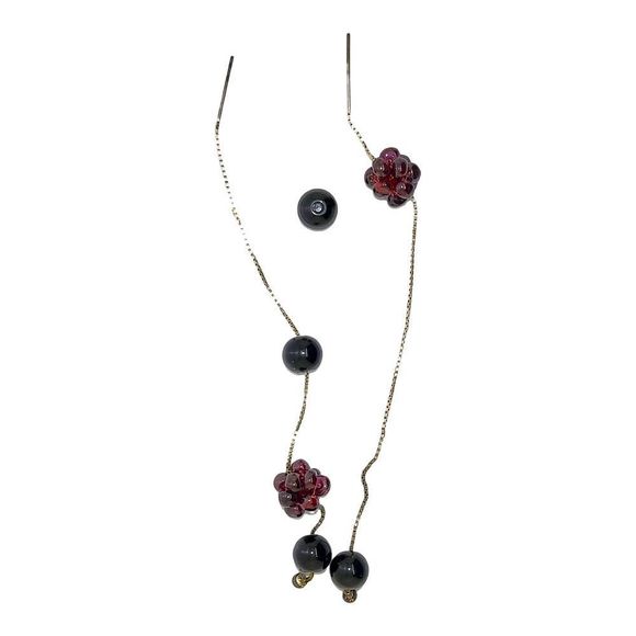 925 Sterling Silver Round Onyx and Garnet Beaded Pierced Ear Threaders Earrings - Picture 3 of 5